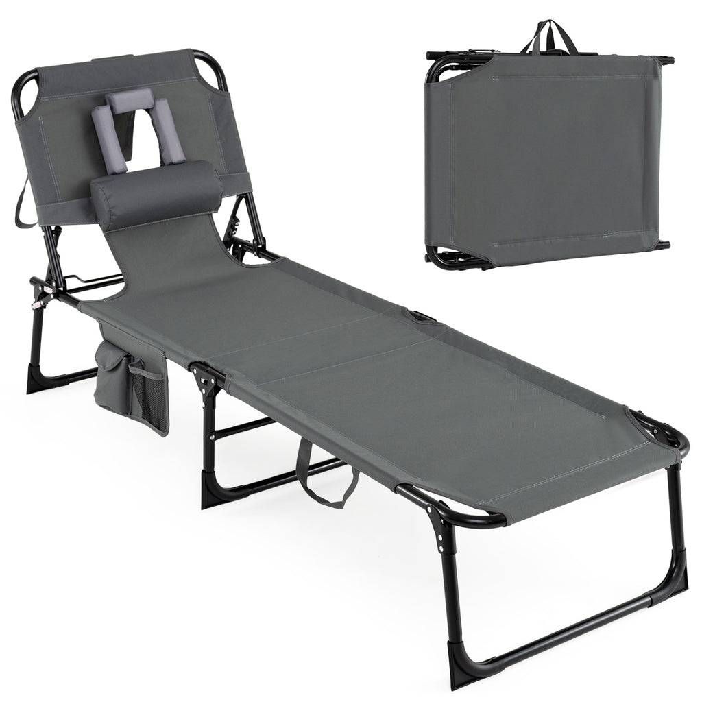 Portable Folding Chaise Lounge Chair with 4-Position Adjustable