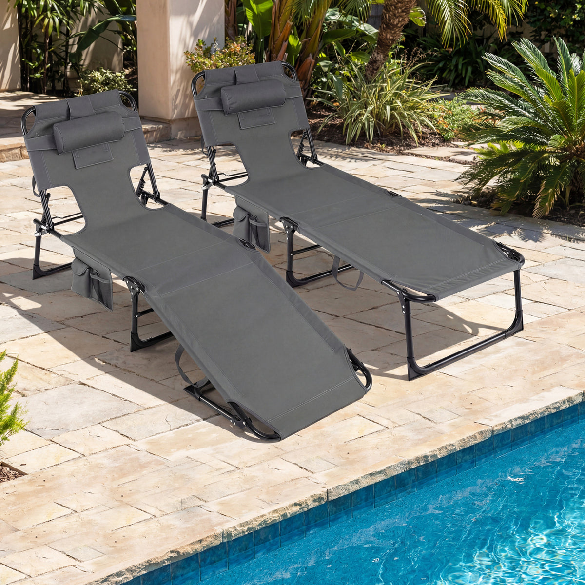 Portable Folding Chaise Lounge Chair with 4-Position Adjustable