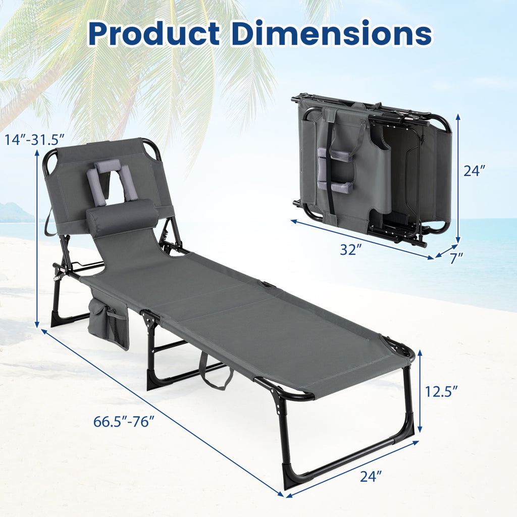 Portable Folding Chaise Lounge Chair with 4-Position Adjustable