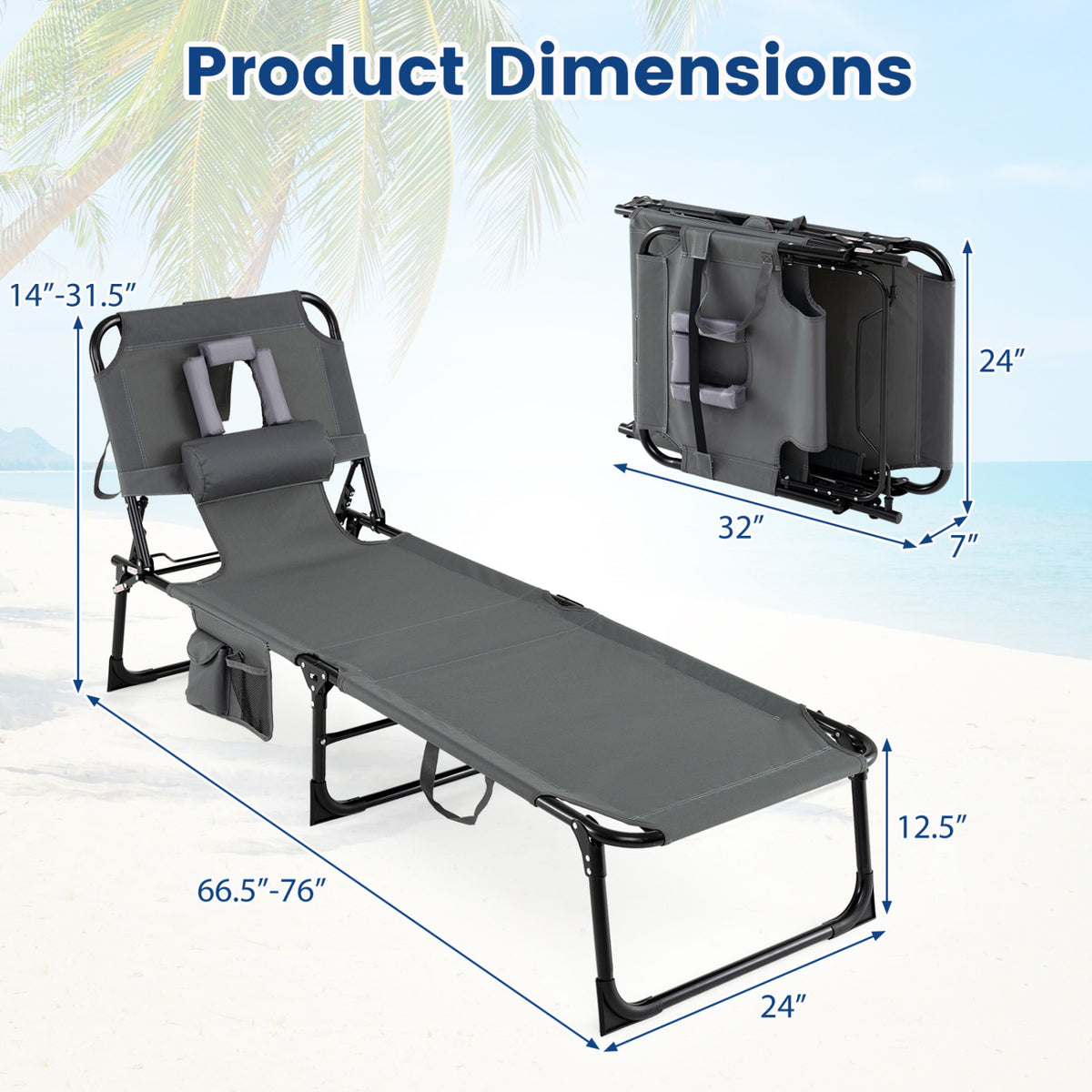 Portable Folding Chaise Lounge Chair with 4-Position Adjustable