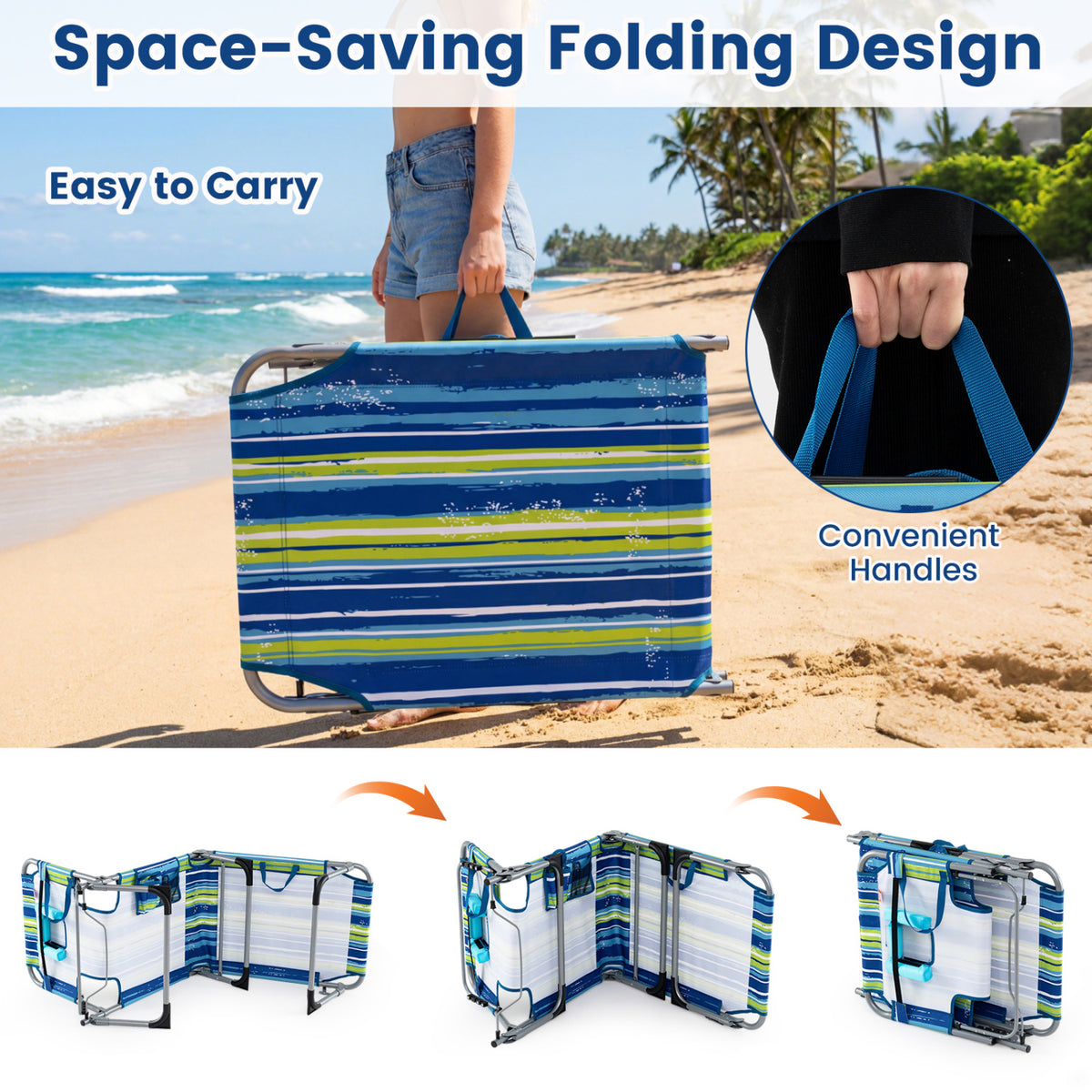 Portable Folding Chaise Lounge Chair – 4-Position Adjustable, Set of 1, Multicolor
