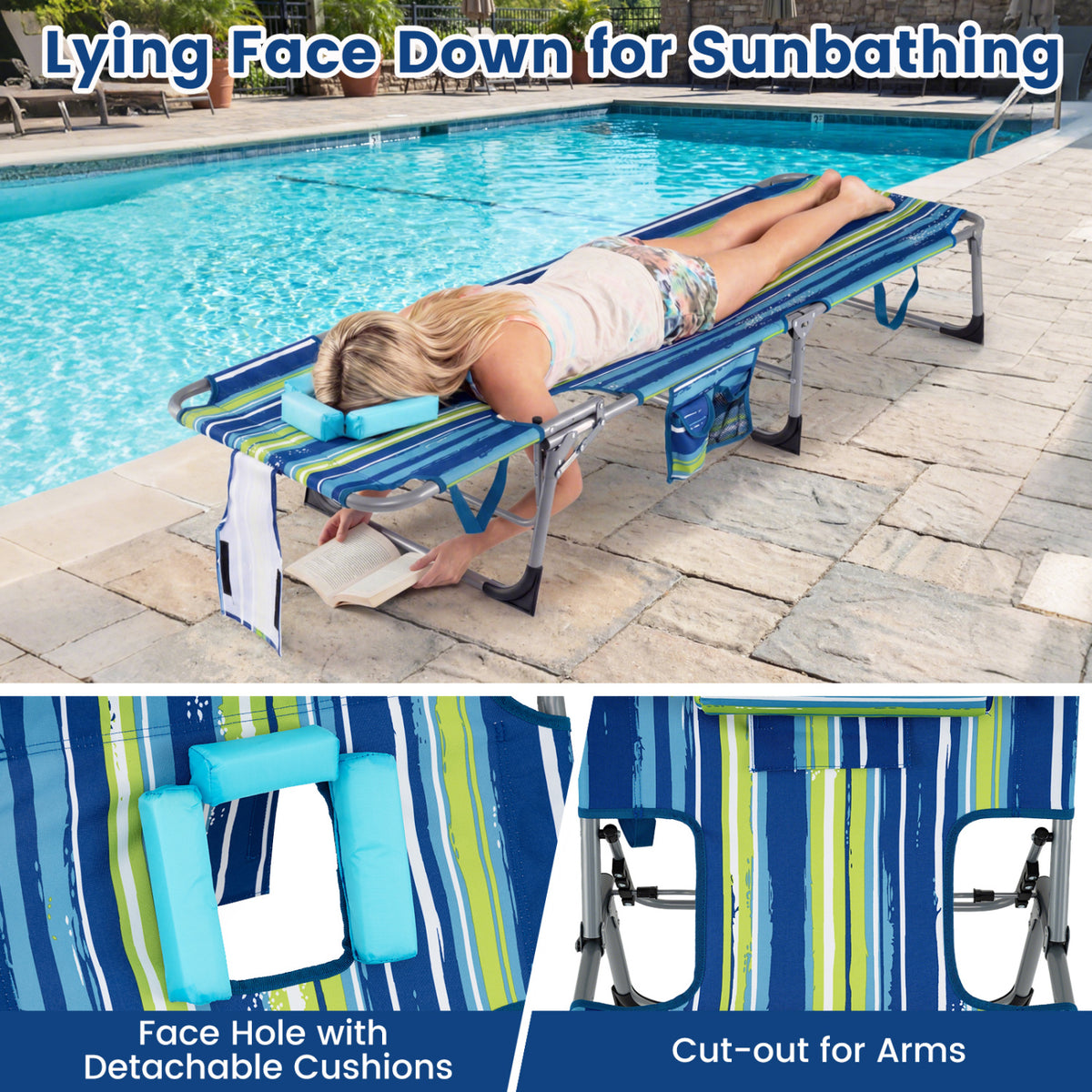 Portable Folding Chaise Lounge Chair – 4-Position Adjustable, Set of 1, Multicolor
