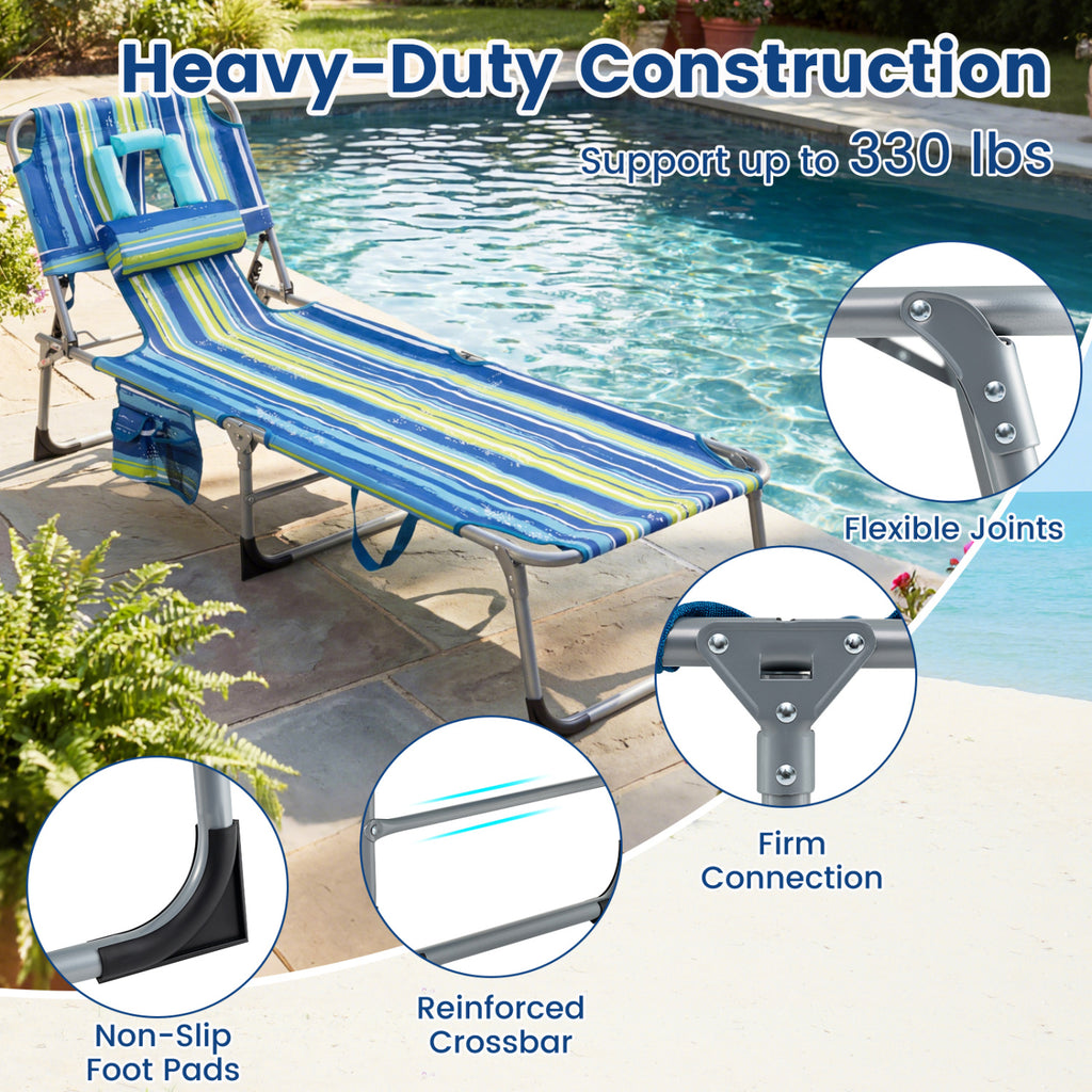 Portable Folding Chaise Lounge Chair – 4-Position Adjustable, Set of 1, Multicolor