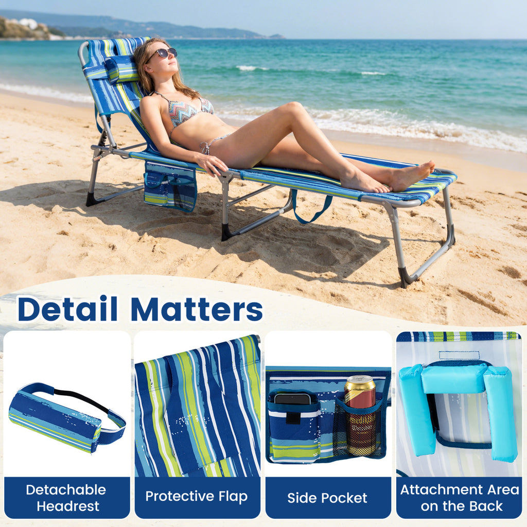 Portable Folding Chaise Lounge Chair – 4-Position Adjustable, Set of 1, Multicolor