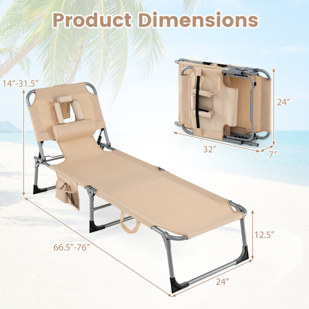 Portable Folding Chaise Lounge Chair with 4-Position Adjustable
