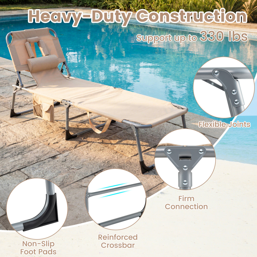 Portable Folding Chaise Lounge Chair with 4-Position Adjustable