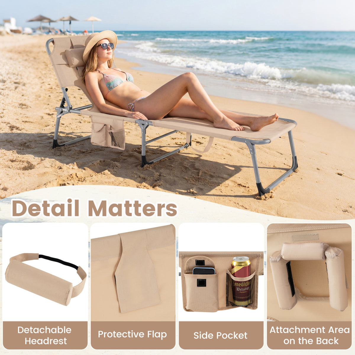 Portable Folding Chaise Lounge Chair with 4-Position Adjustable