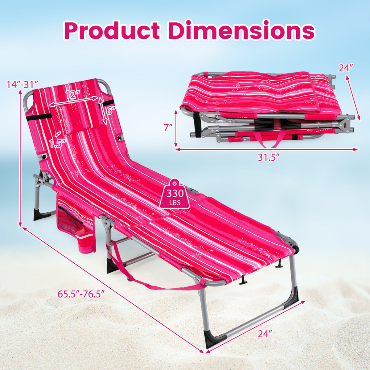 Tanning Chair with Face Hole & Arm Openings - Pink Stripe