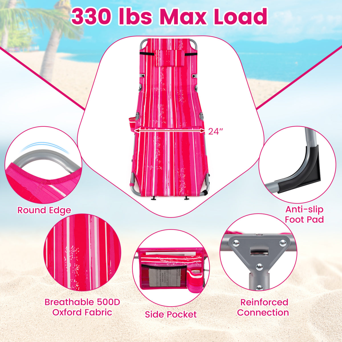 Tanning Chair with Face Hole & Arm Openings - Pink Stripe