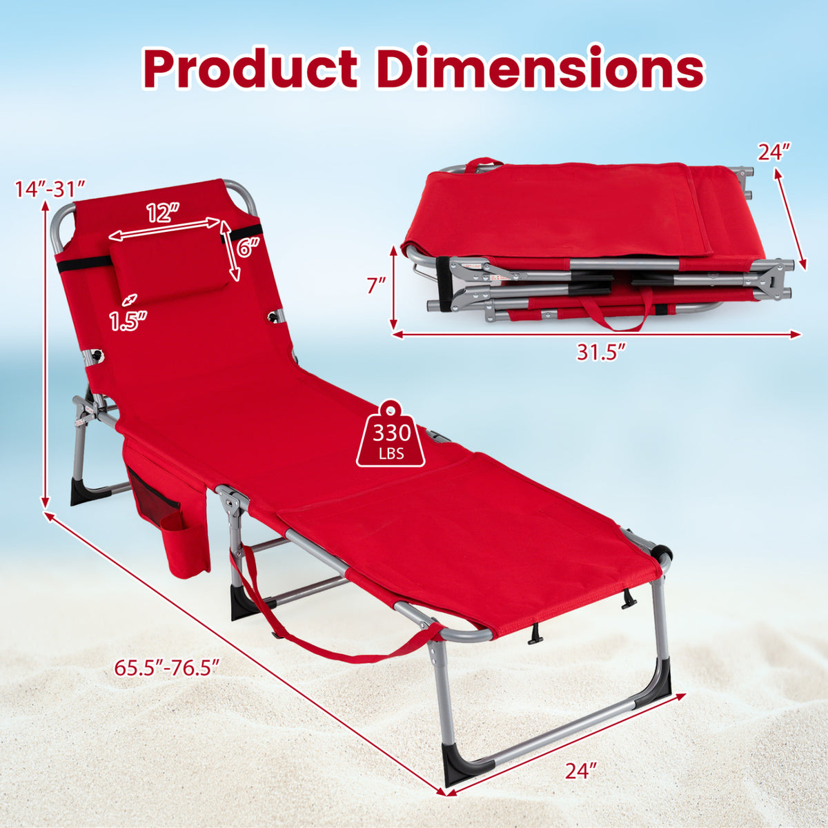 Tanning Chair with Face Hole & Arm Openings, Red