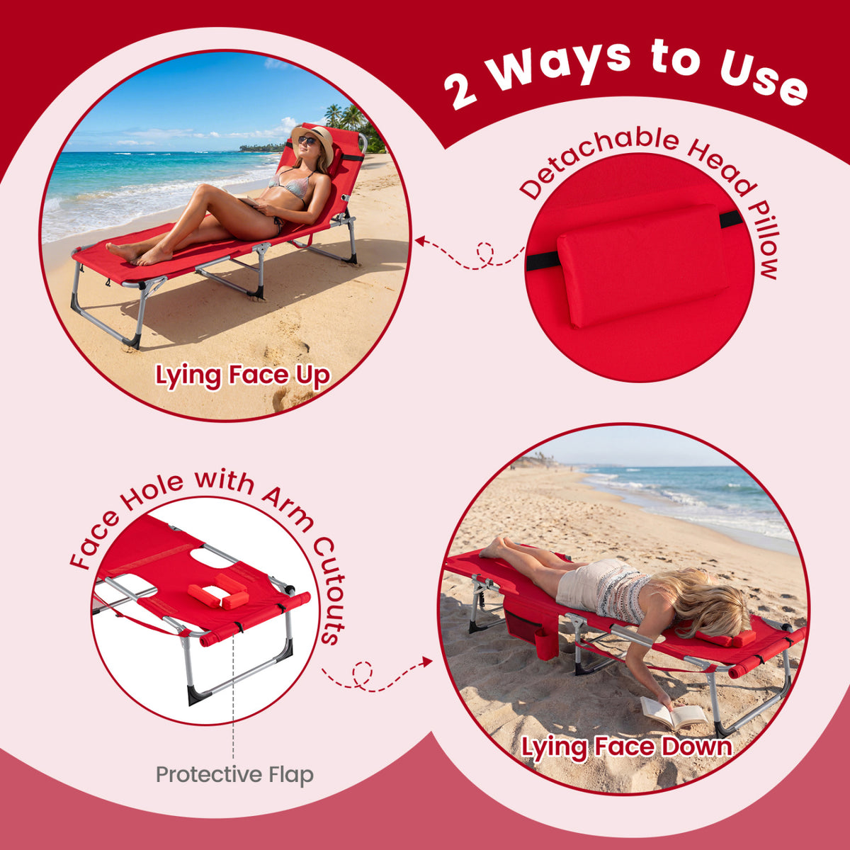 Tanning Chair with Face Hole & Arm Openings, Red