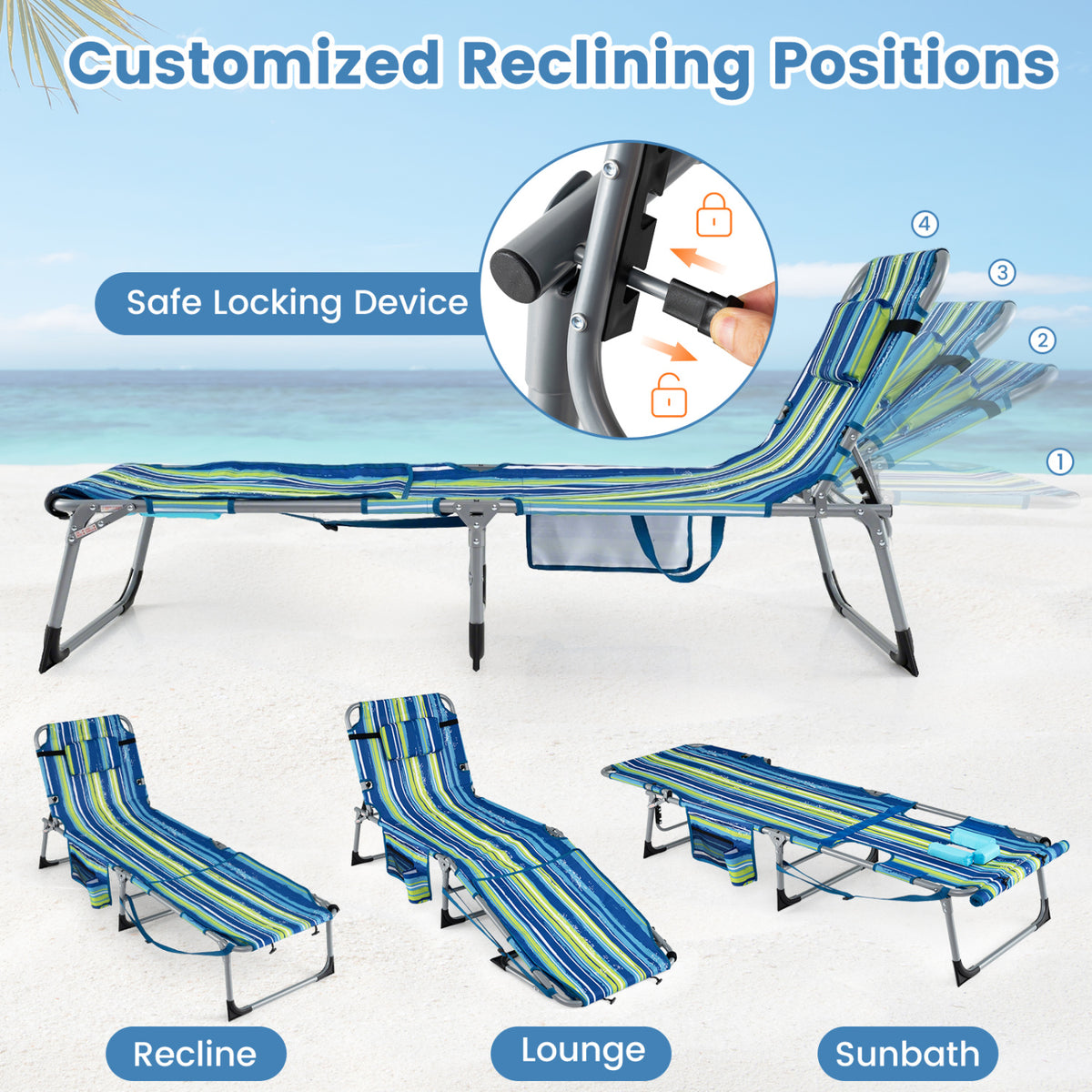 Tanning Chair with Face Arm Holes Portable Sunbathing