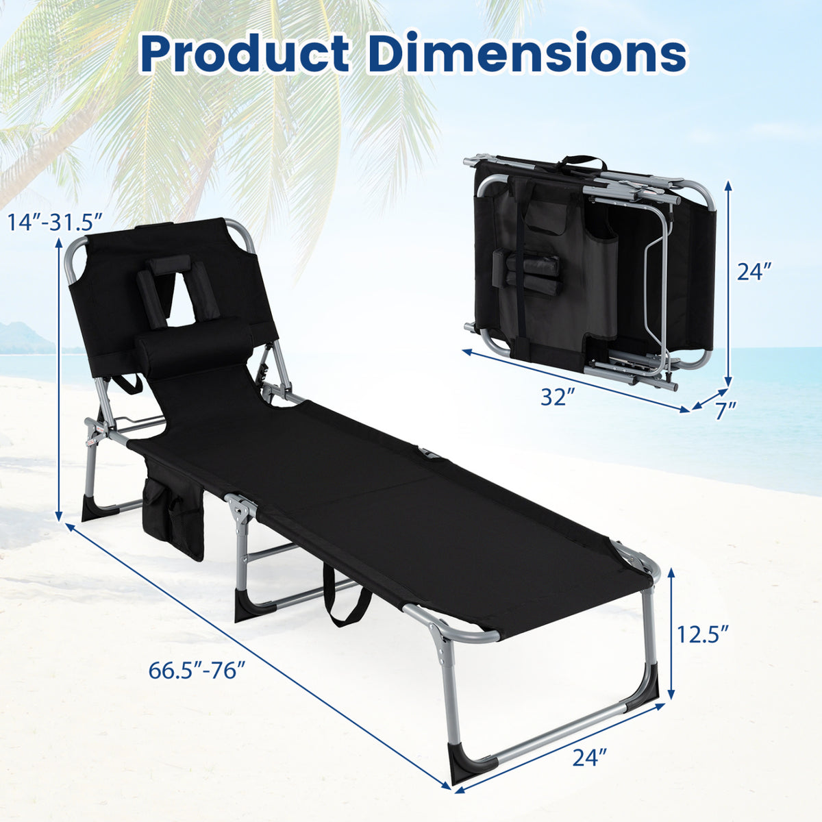 Portable Folding Chaise Lounge Chair with 4-Position Adjustable