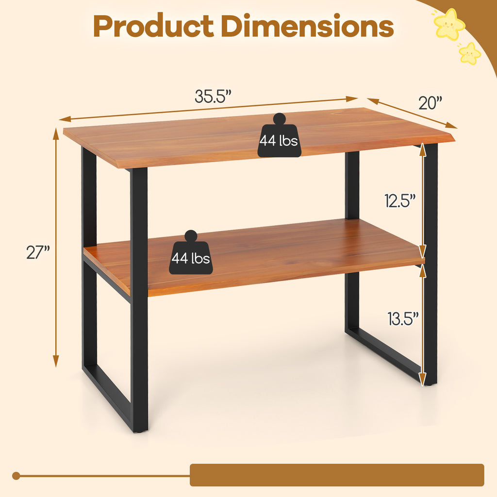 2-Tier Teak Wood End Table - Sofa Side
