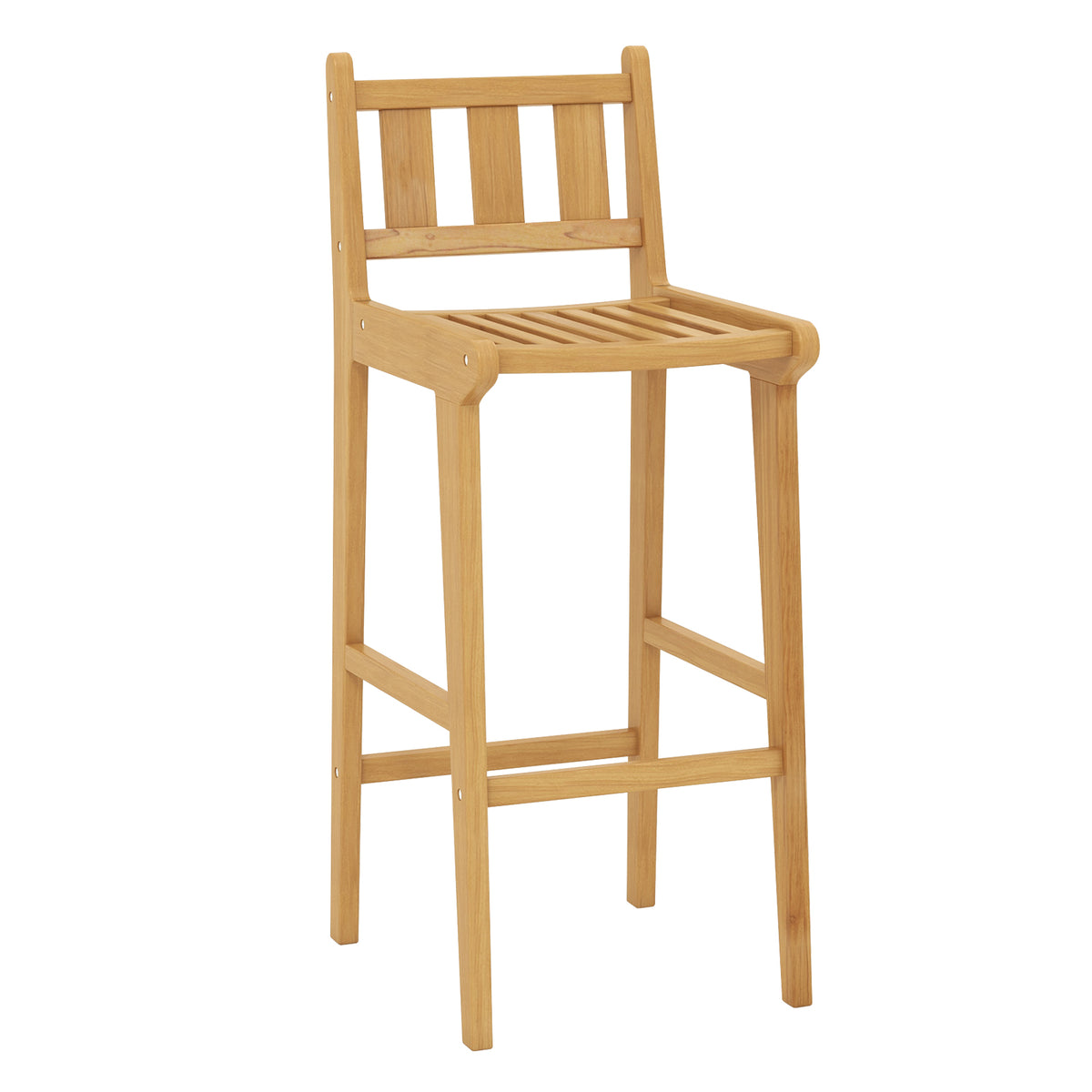 30 Inch Teak Wood Bar Chair with Footrest and Backrest for Deck