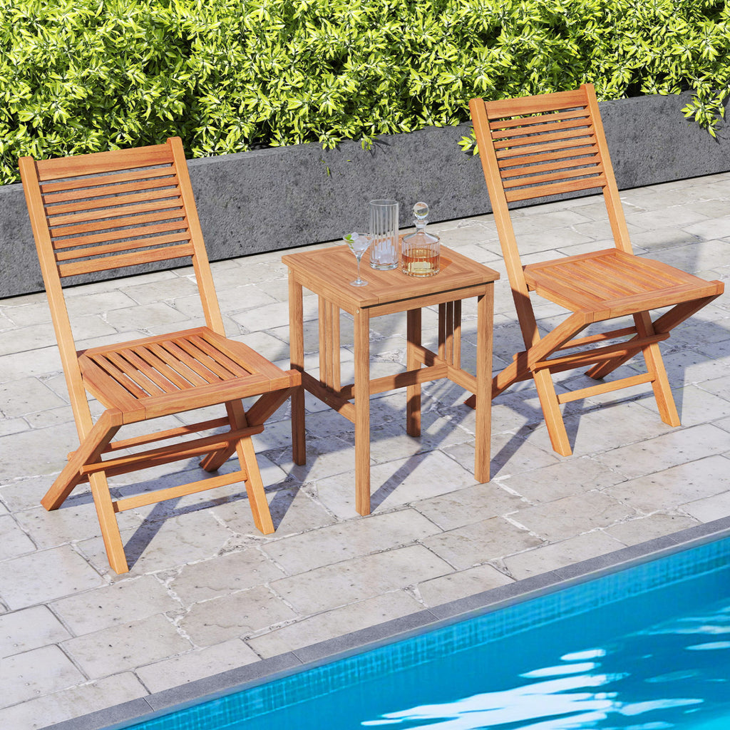 Teak Wood Folding Patio Chairs Set of 2 with Slatted Seat & Portable
