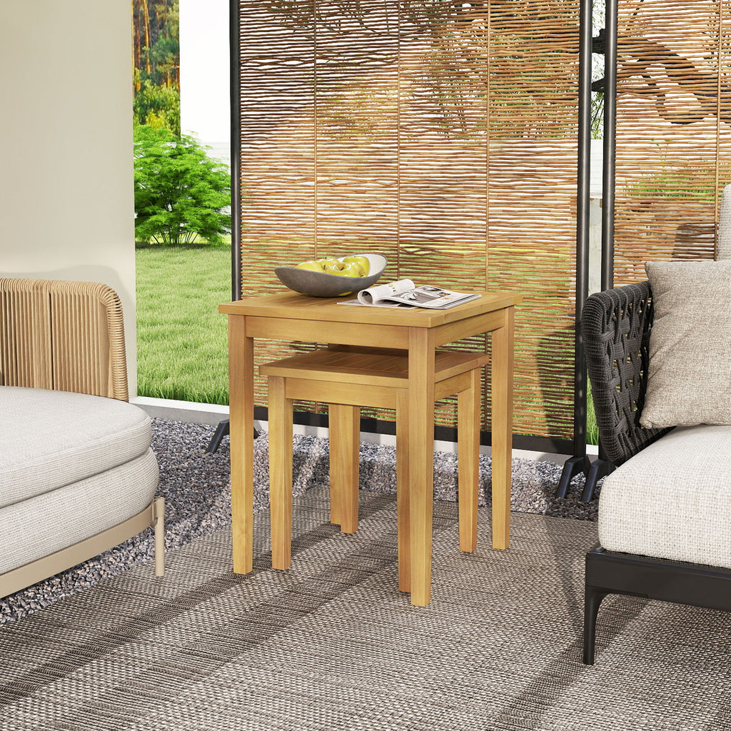 Teak Wood Outdoor Nesting Table Set - 15" & 20" (2 Pieces)