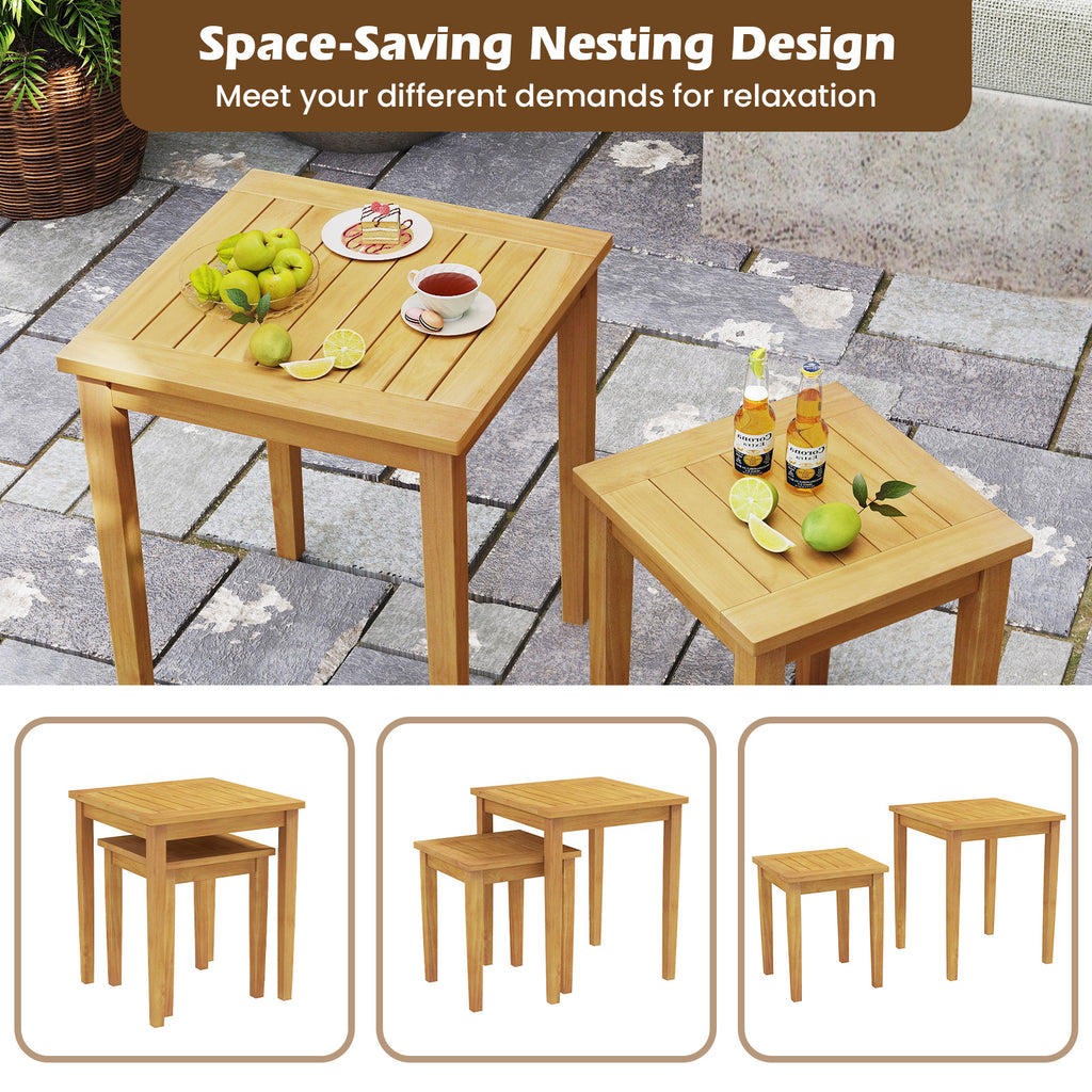 Teak Wood Outdoor Nesting Table Set - 15" & 20" (2 Pieces)