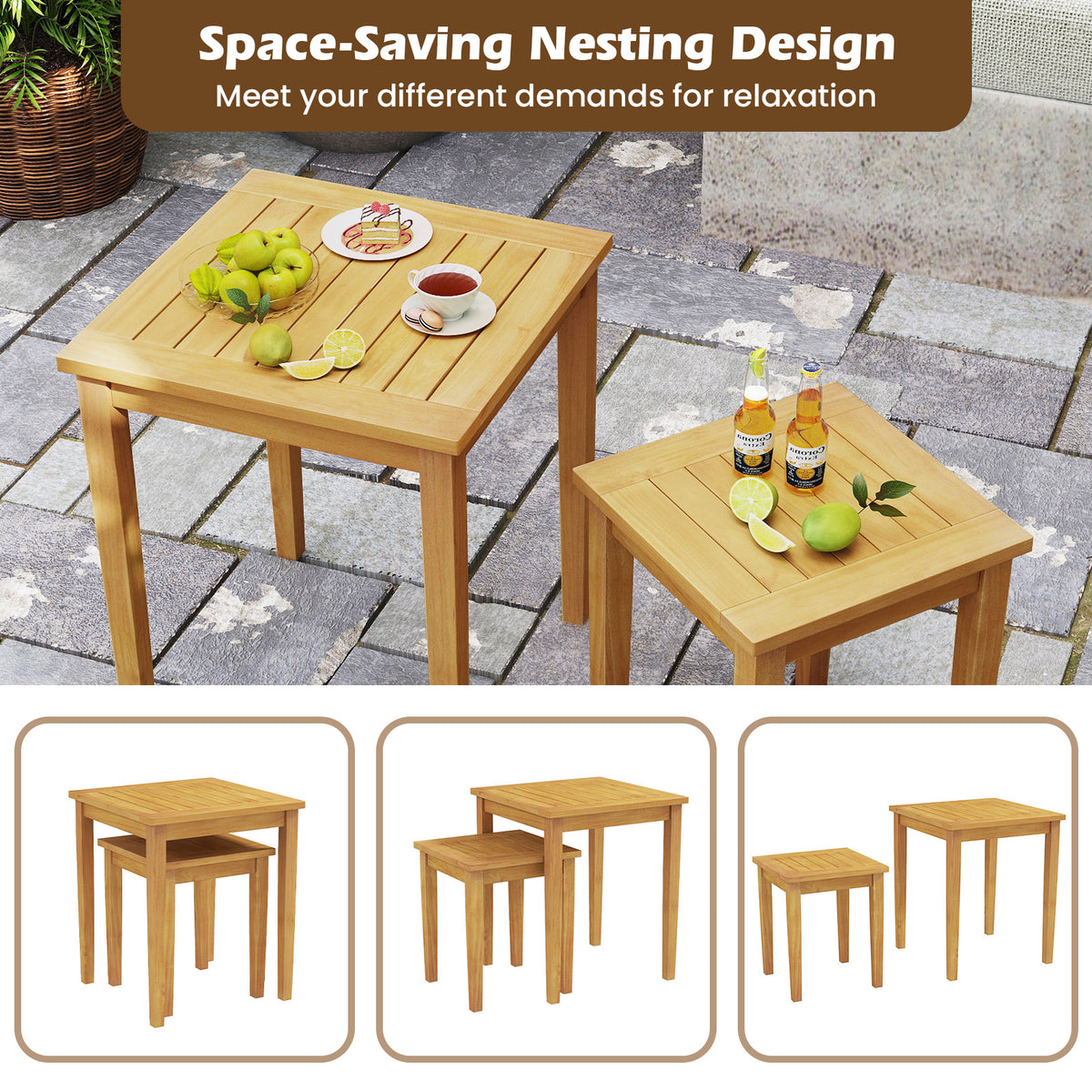 Teak Wood Outdoor Nesting Table Set - 15" & 20" (2 Pieces)