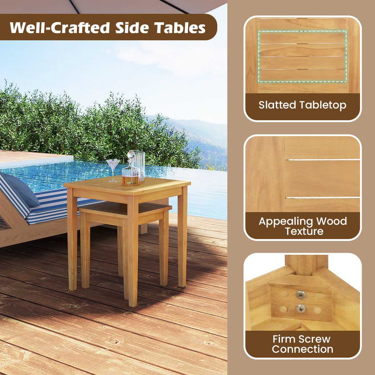Teak Wood Outdoor Nesting Table Set - 15" & 20" (2 Pieces)