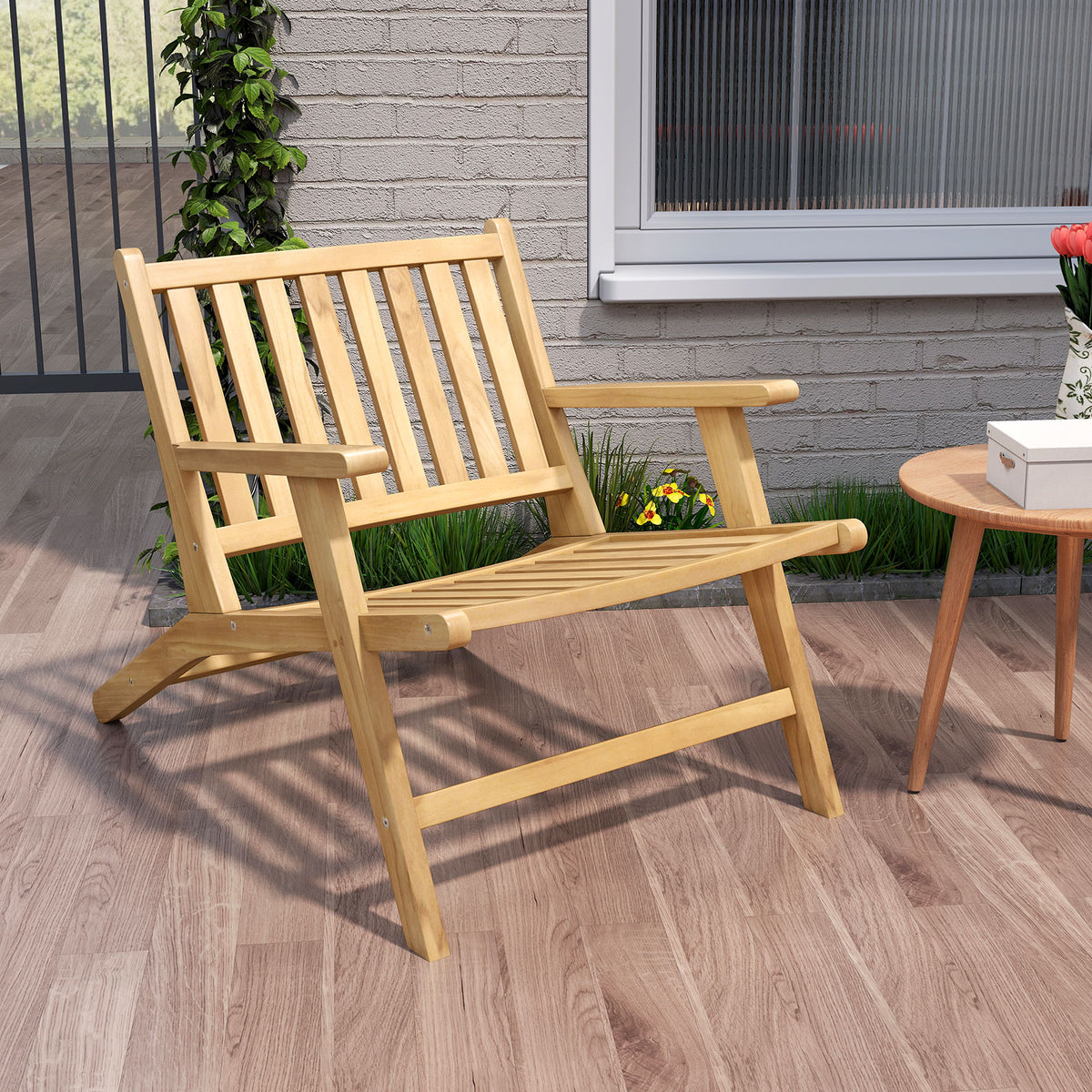 Teak Wood Outdoor Reclining Chair with Armrests
