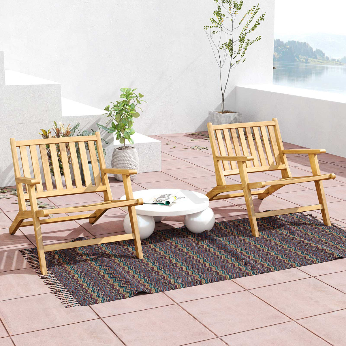 Teak Wood Outdoor Reclining Chair with Armrests