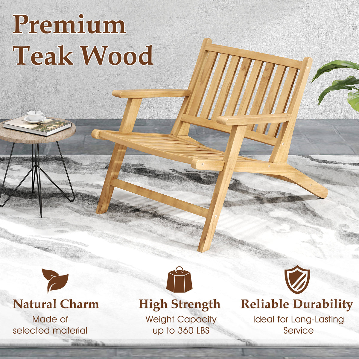 Teak Wood Outdoor Reclining Chair with Armrests