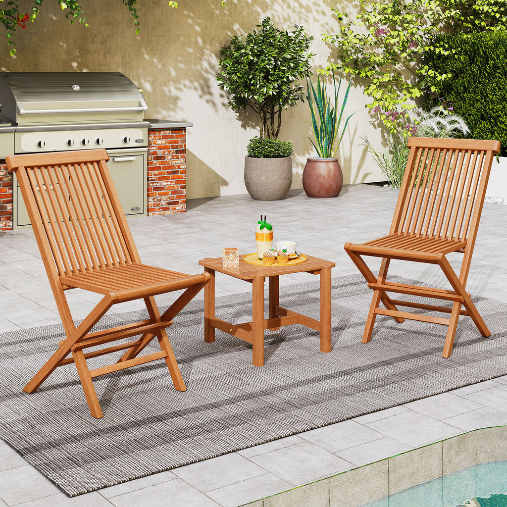 Teak Wood Patio Chairs Set of 2 with High Back and Slatted Seat