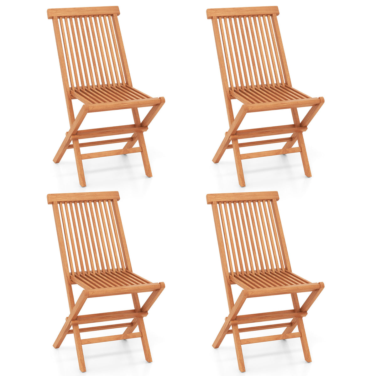 Teak Wood Patio Chairs Set of 2 with High Back and Slatted Seat