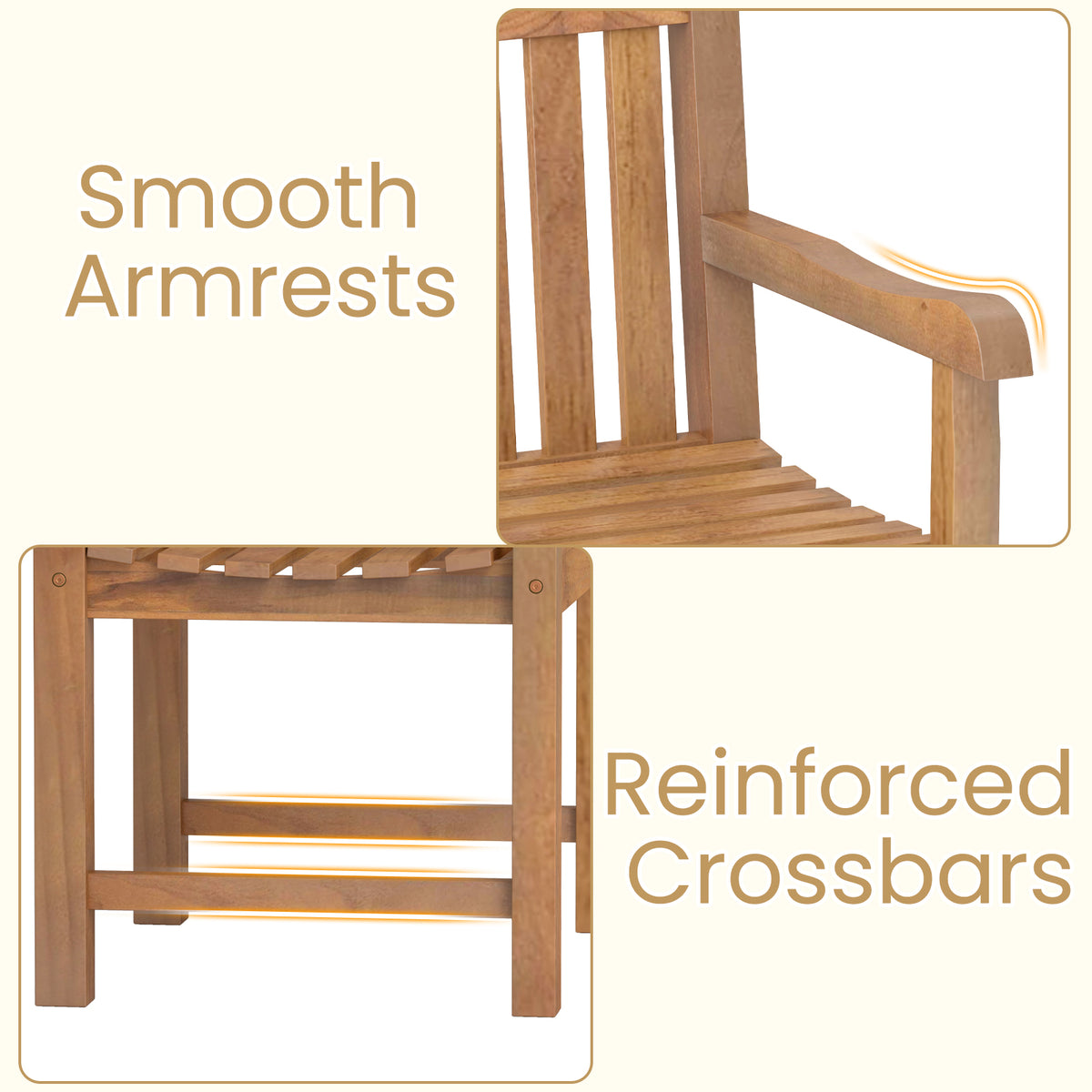 Teak Wood Patio Dining Chair with Slatted Seat Backrest and Solid Legs