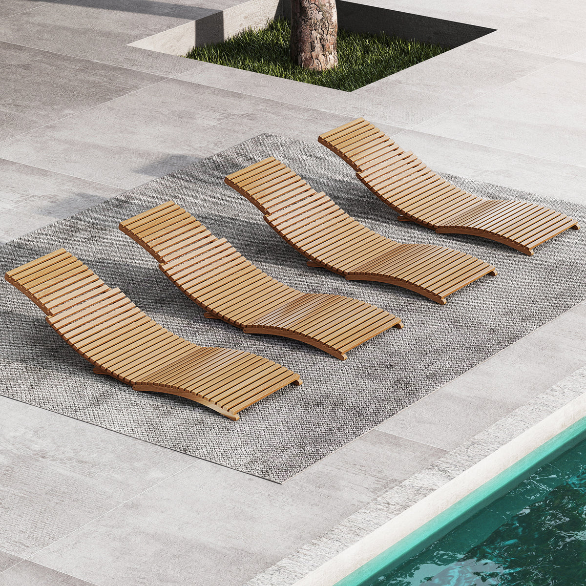 Teak Wood Patio Folding Chaise Lounge Chair with Slatted Seat