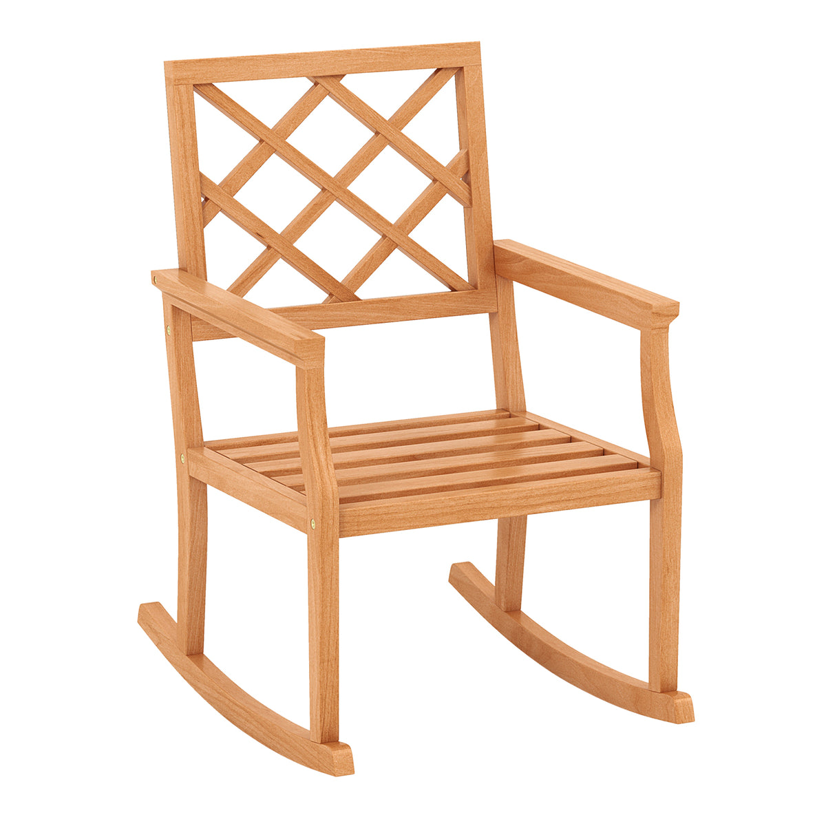 Patio Wood Rocking Chair with PU Seat - Brown