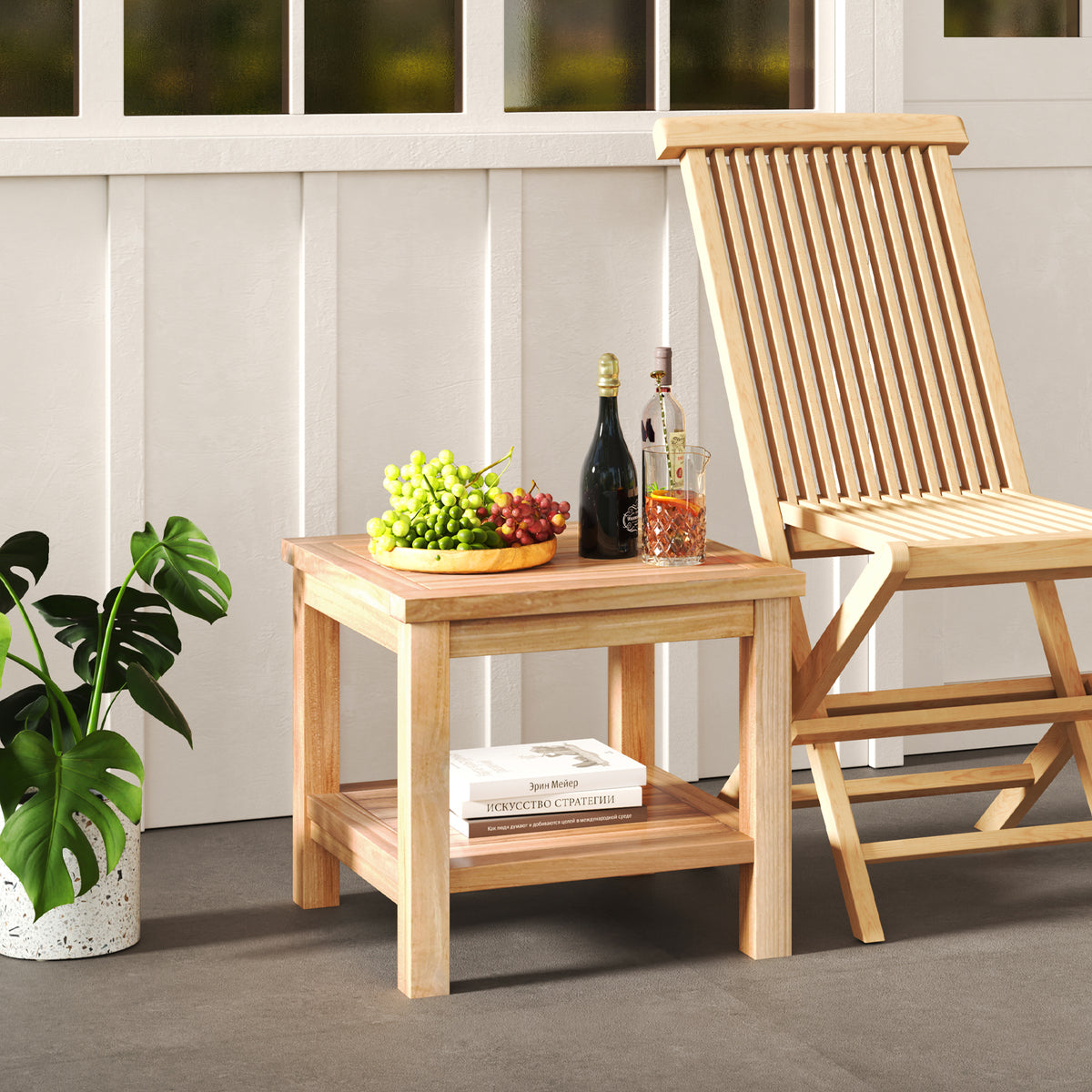 Teak Wood Square Side Table with Open Shelf