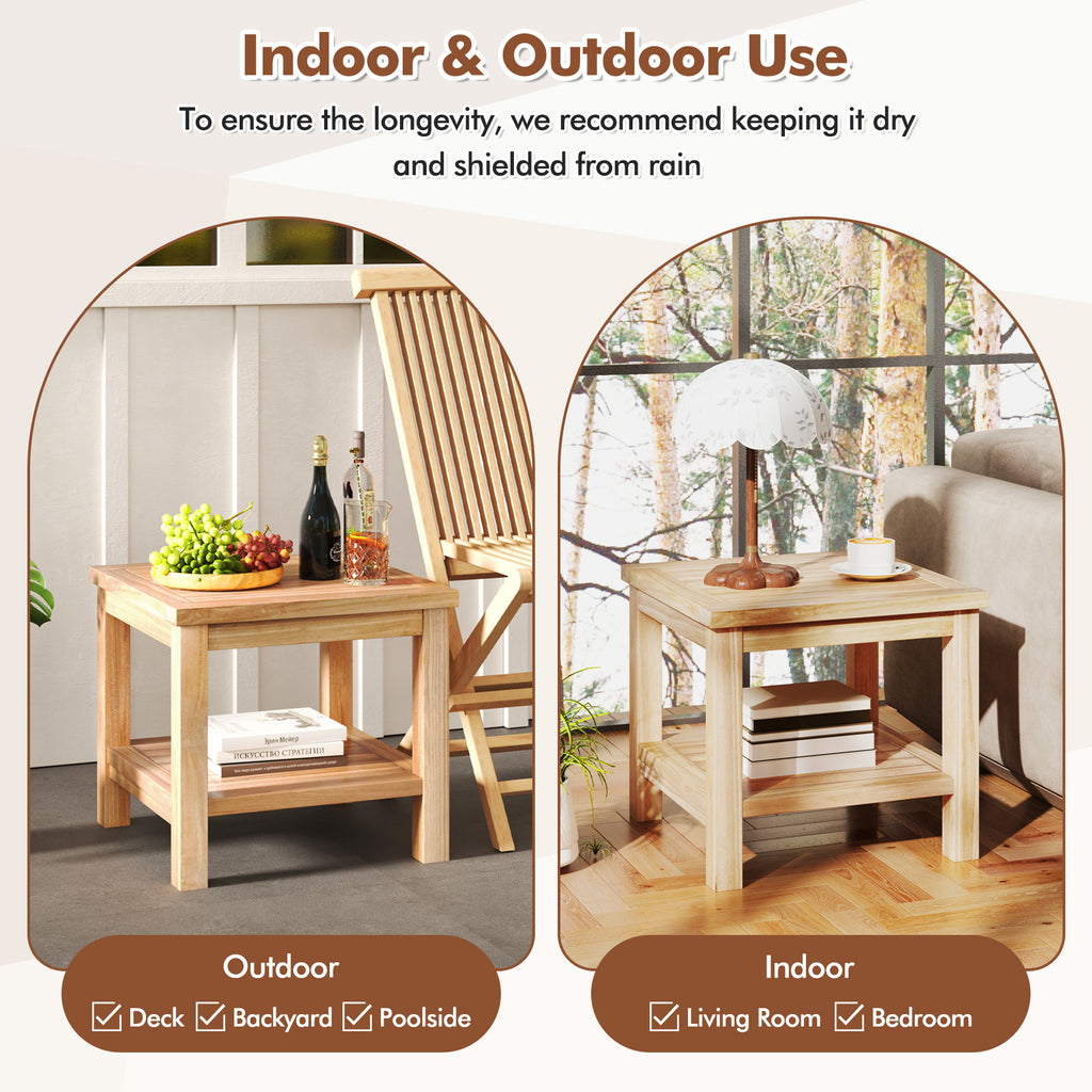 Teak Wood Square Side Table with Open Shelf