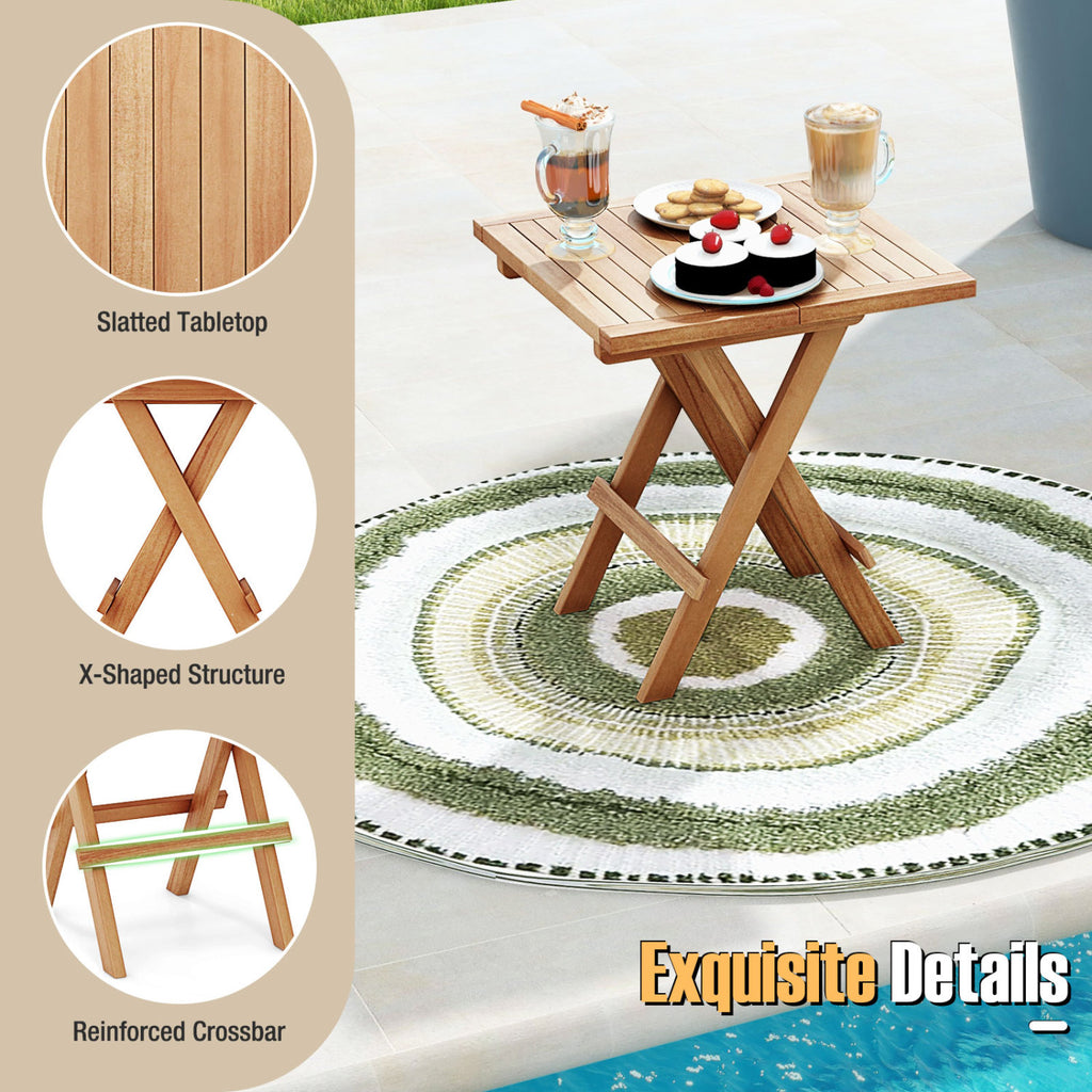 Teak Wood Square Coffee Table with X-shaped Legs and Slatted Tabletop