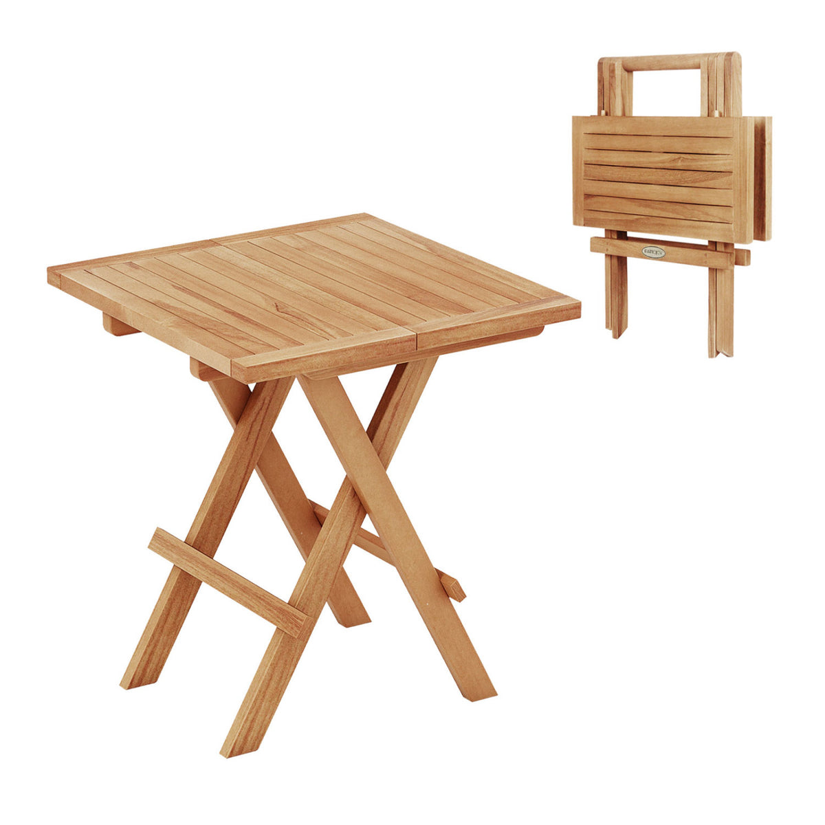Teak Wood Square Coffee Table with X-shaped Legs and Slatted Tabletop