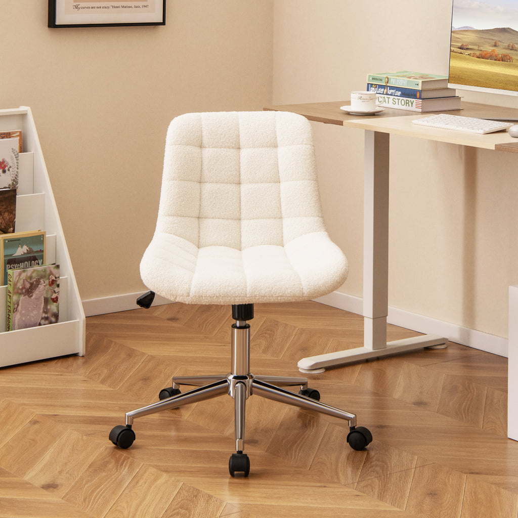Teddy Fleece Armless Office Chair - White