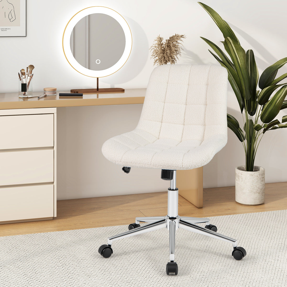 Teddy Fleece Armless Office Chair - White