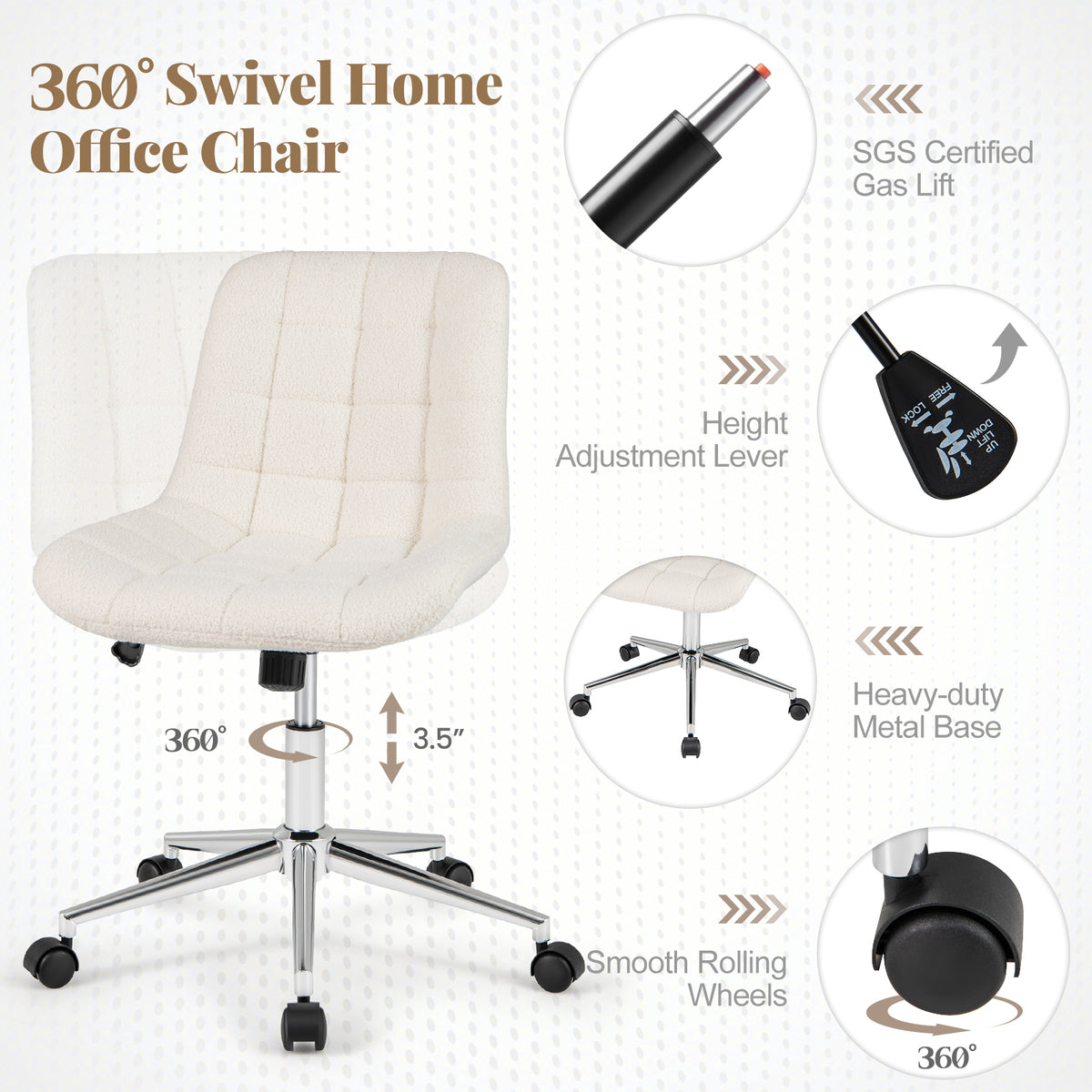 Teddy Fleece Armless Office Chair - White