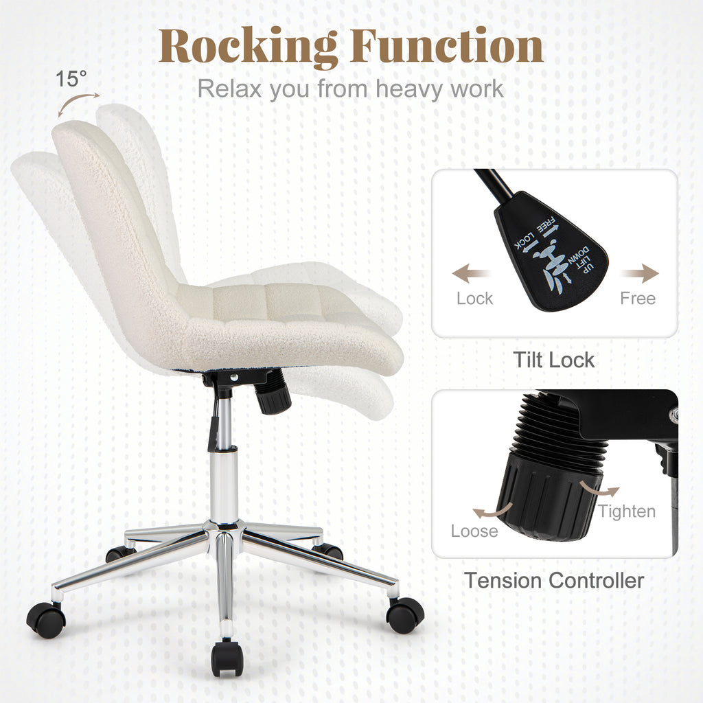 Teddy Fleece Armless Office Chair - White