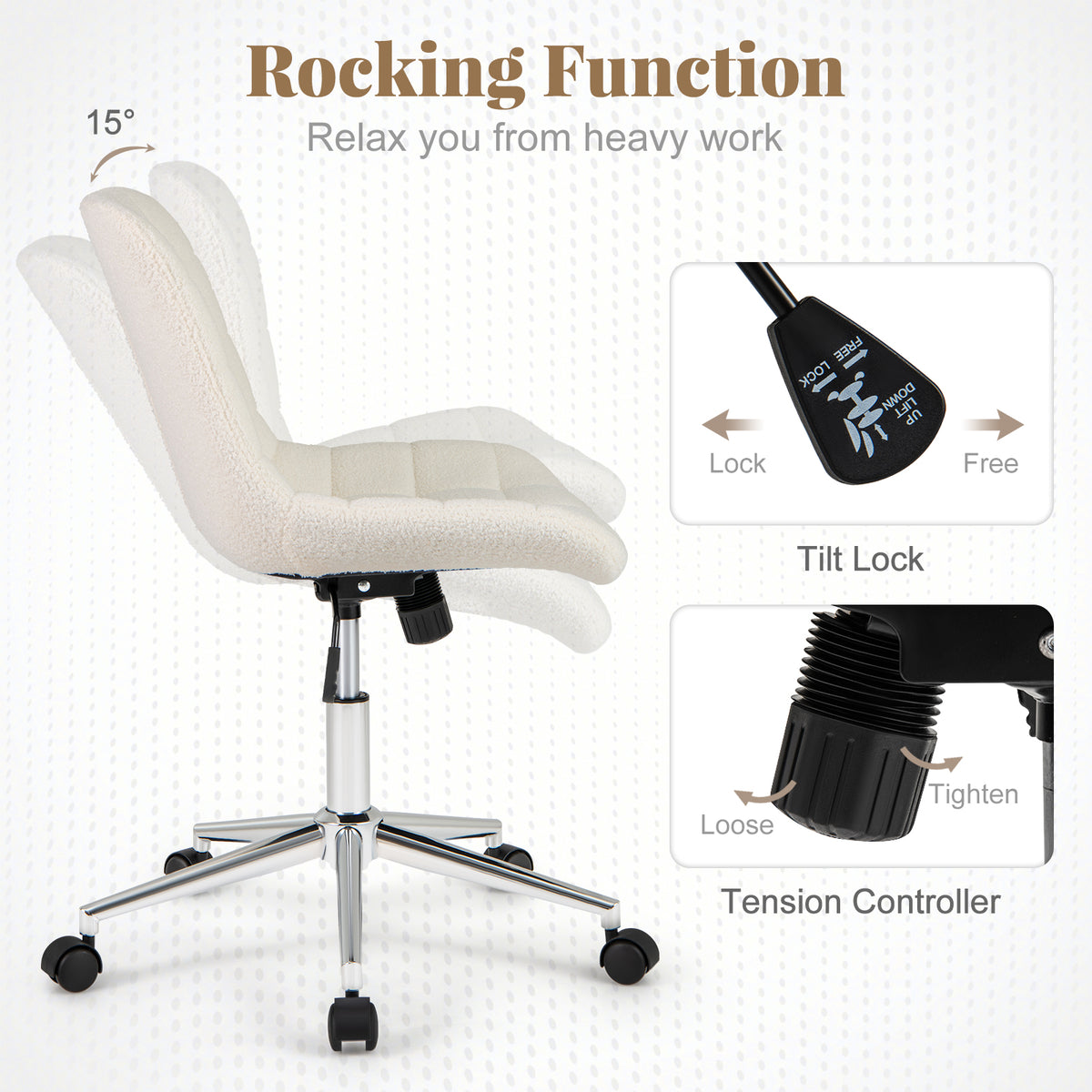 Teddy Fleece Armless Office Chair - White