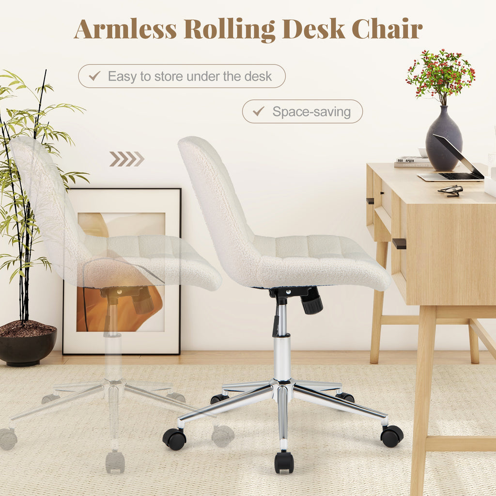 Teddy Fleece Armless Office Chair - White