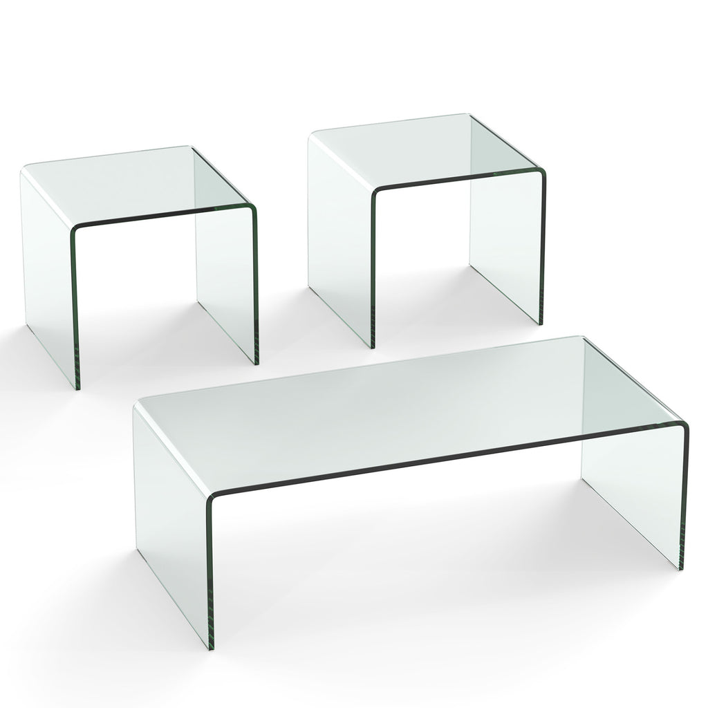 Tempered Glass Coffee Table Set - 1 Coffee & 2 End Tables