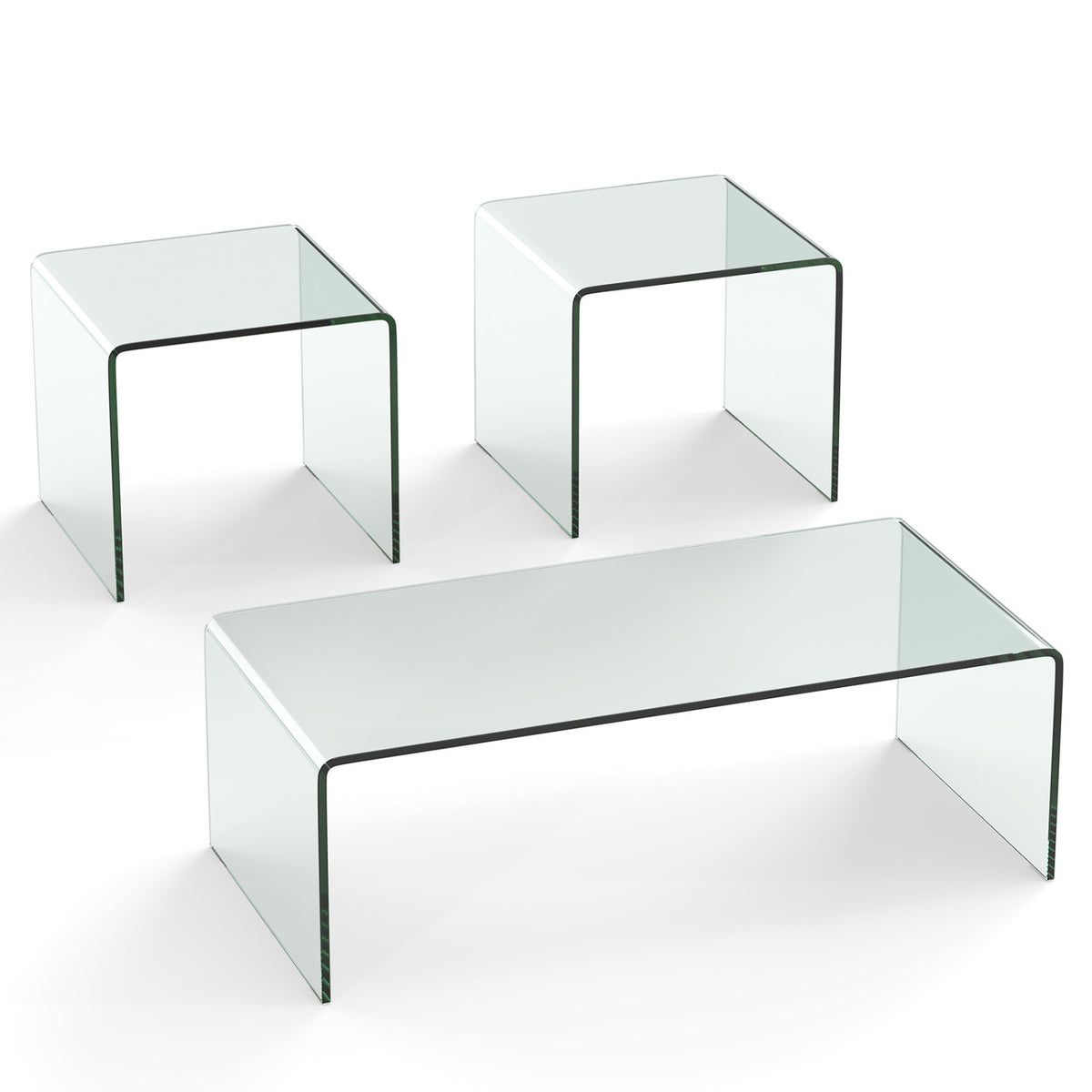 Tempered Glass Coffee Table Set - 1 Coffee & 2 End Tables