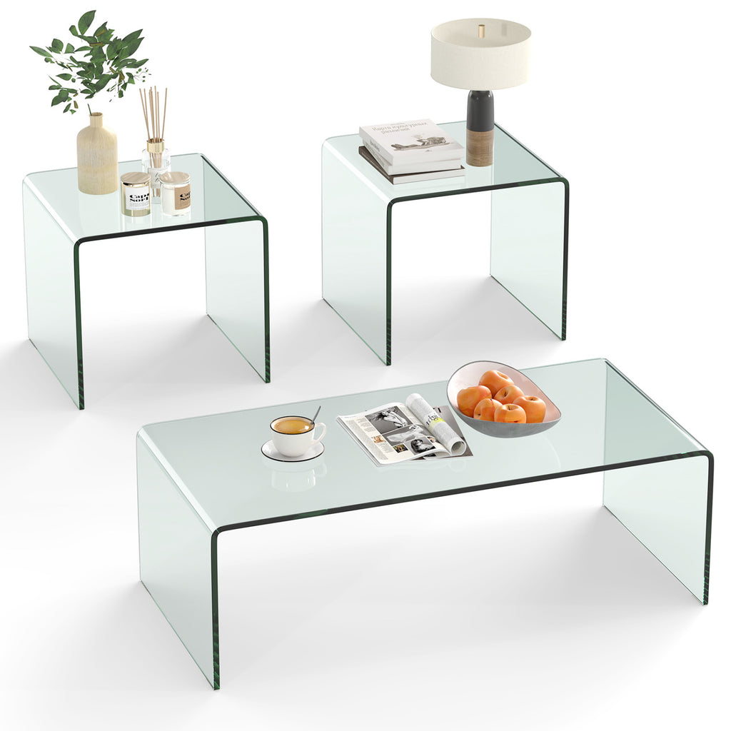 Tempered Glass Coffee Table Set - 1 Coffee & 2 End Tables