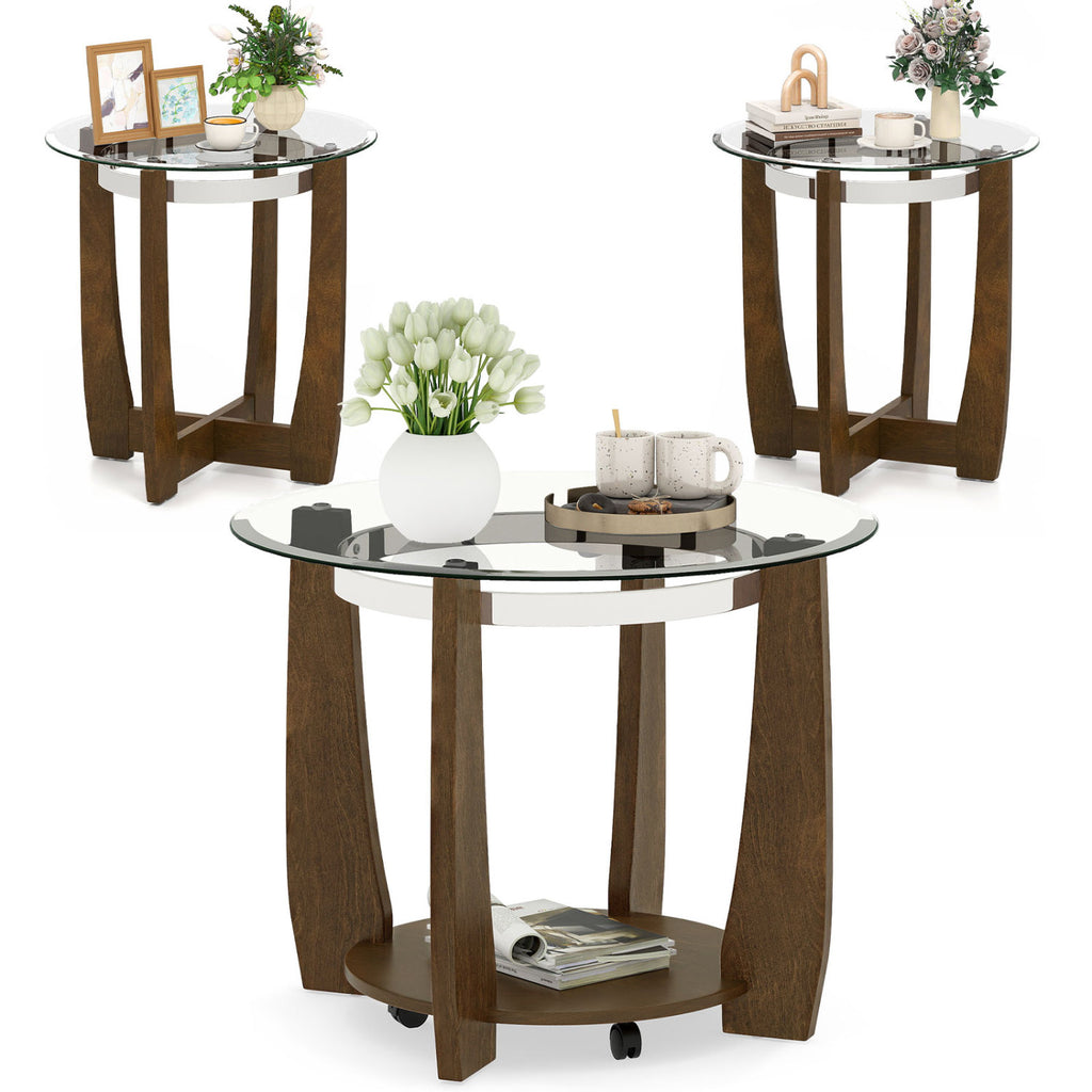 Tempered Glass Coffee Table Set of 3 - Black
