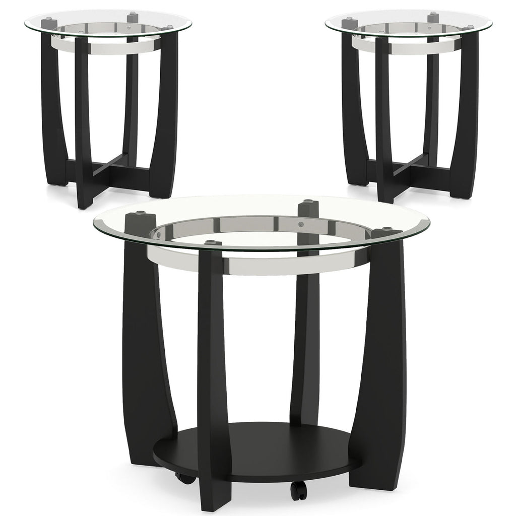 Tempered Glass Coffee Table Set of 3 - Black