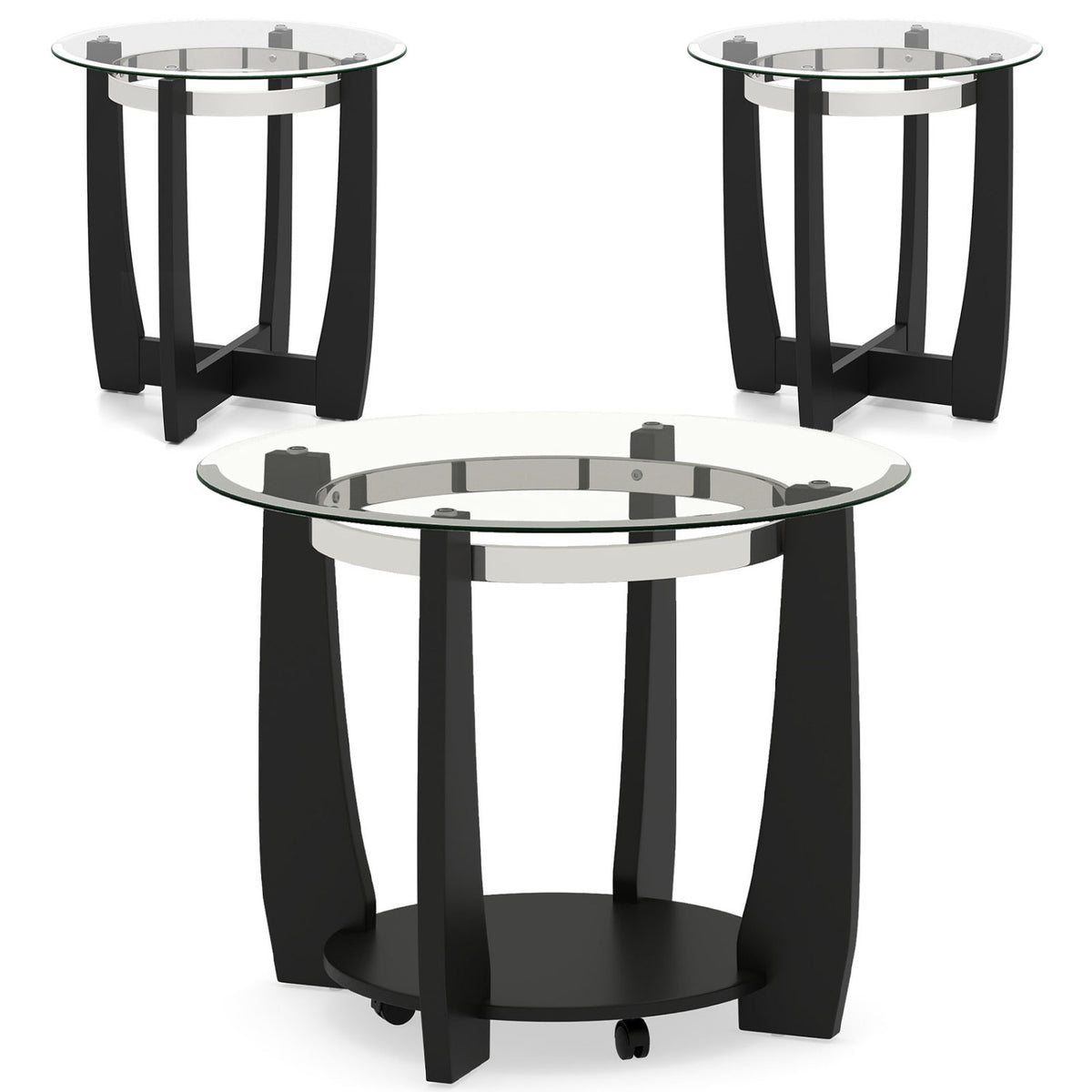 Tempered Glass Coffee Table Set of 3 - Black
