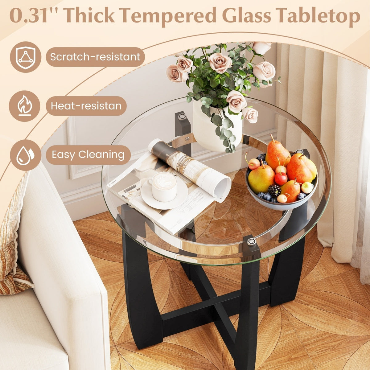 Tempered Glass Coffee Table Set of 3 - Black