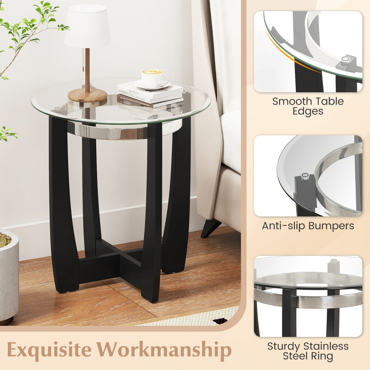 Tempered Glass Coffee Table Set of 3 - Black